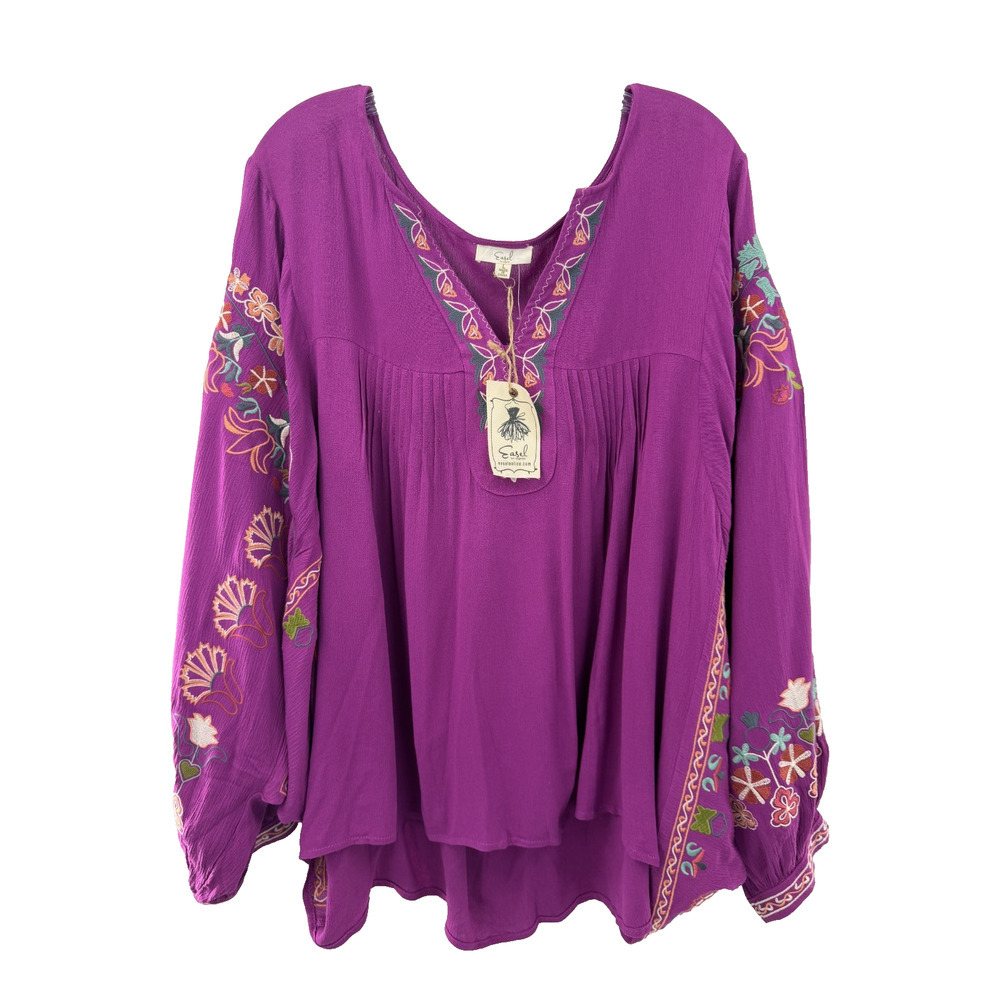 Easel Women's Multicolor Boho Floral V-Neck Dolman Sleeve Tunic Blouse Sz. L NWT